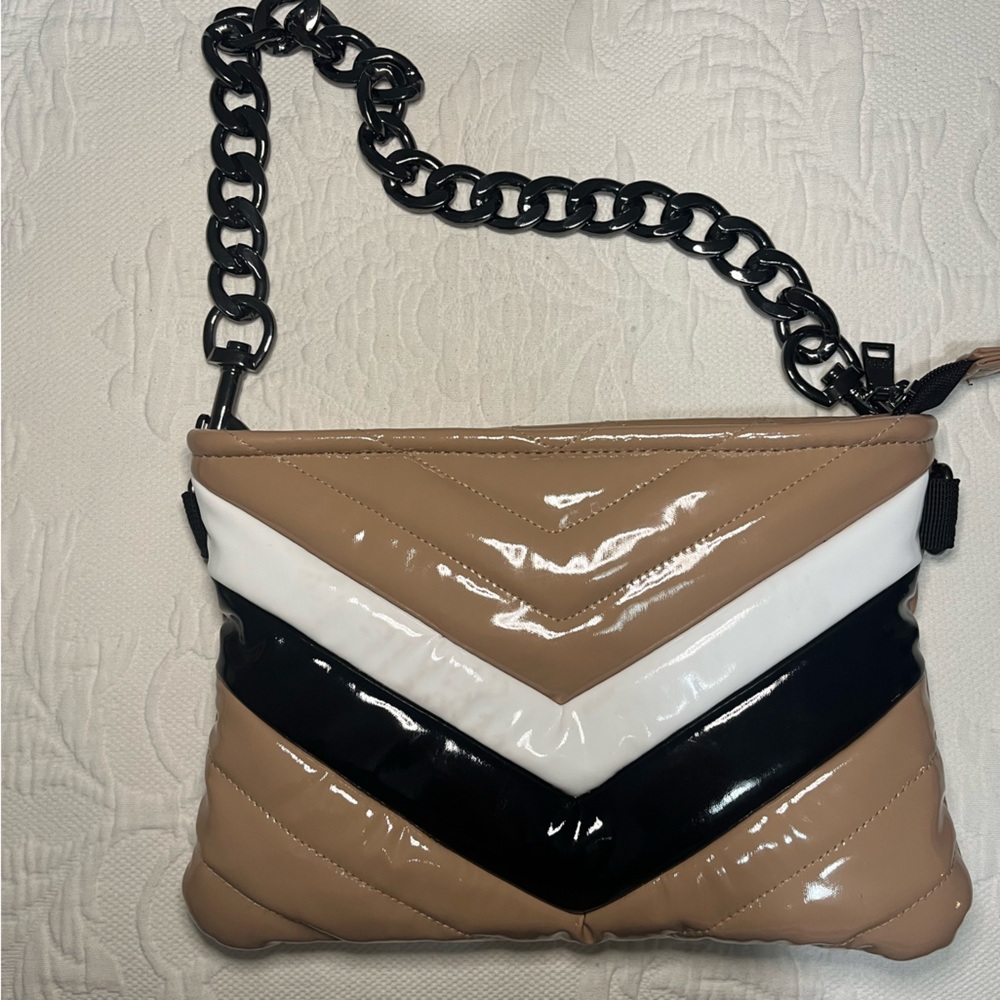 Think Royln Tan and Black Chain Shoulder Bag